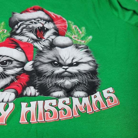 Men's MAD Engine Merry Hissmas Christmas Cats Pajamas Top - Green - M - Picture 6 of 13
